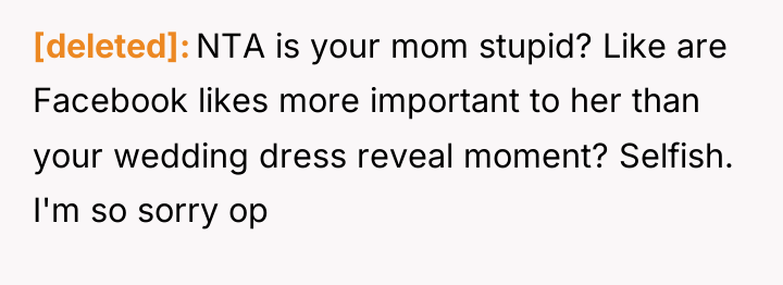 [deleted] NTA is your mom stupid? Like are Facebook likes...