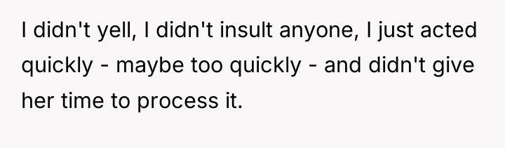 I didn't yell, I didn't insult anyone, I just acted...