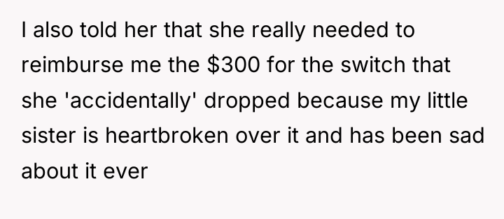 I also told her that she really needed to reimburse...