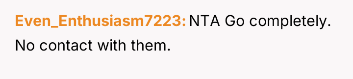Even_Enthusiasm7223 NTA Go completely. No contact with them.