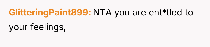 GlitteringPaint899 NTA you are ent*tled to your feelings,