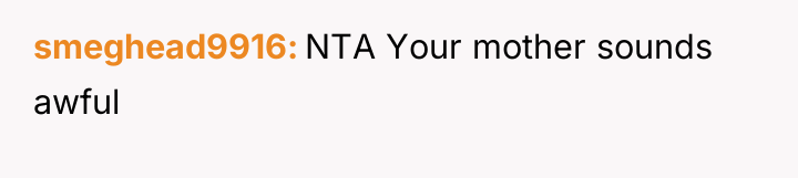 smeghead9916 NTA Your mother sounds awful