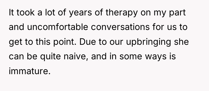 It took a lot of years of therapy on my...