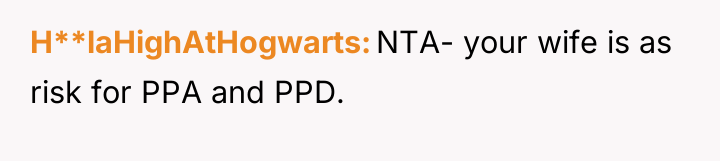 H**laHighAtHogwarts NTA- your wife is as risk for PPA and...