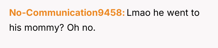 No-Communication9458 Lmao he went to his mommy? Oh no.