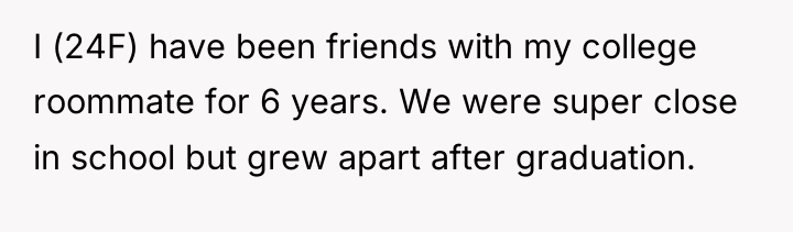 I (24F) have been friends with my college roommate for...