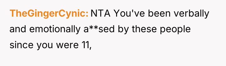 TheGingerCynic NTA You've been verbally and emotionally a**sed by these...