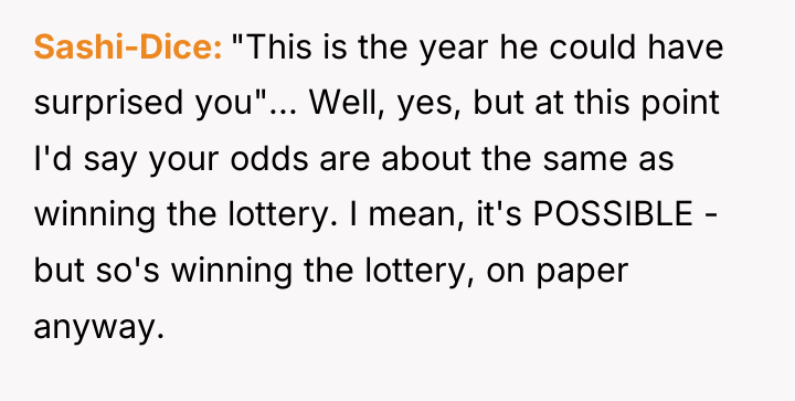 Sashi-Dice "This is the year he could have surprised you"......