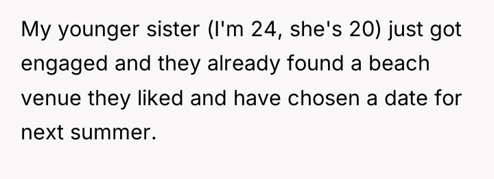 My younger sister (I'm 24, she's 20) just got engaged...