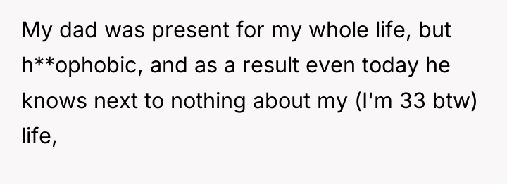 My dad was present for my whole life, but h**ophobic,...