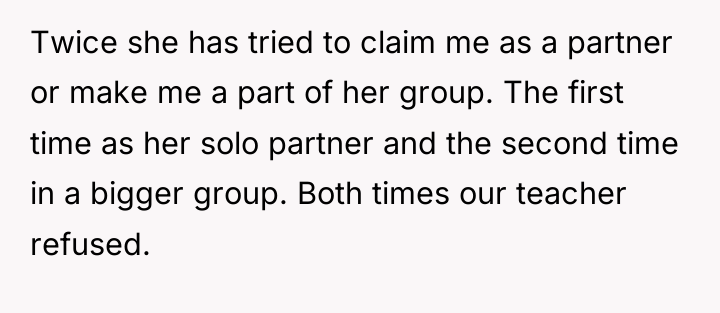 Twice she has tried to claim me as a partner...
