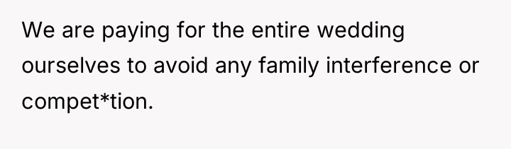 We are paying for the entire wedding ourselves to avoid...