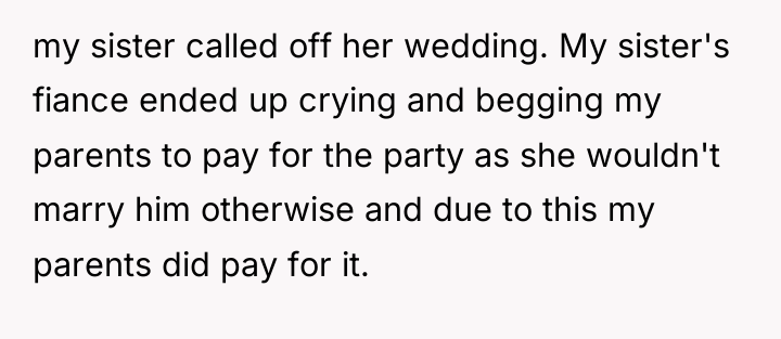 my sister called off her wedding. My sister's fiance ended...