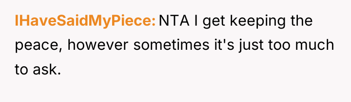 IHaveSaidMyPiece NTA I get keeping the peace, however sometimes it's...