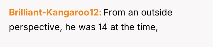 Brilliant-Kangaroo12 From an outside perspective, he was 14 at the...
