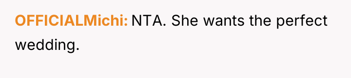 OFFICIALMichi NTA. She wants the perfect wedding.