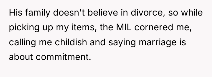 His family doesn't believe in divorce, so while picking up...