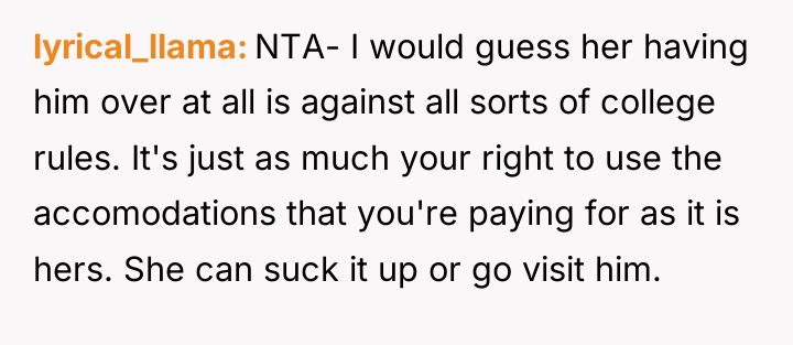 lyrical_llama NTA- I would guess her having him over at...