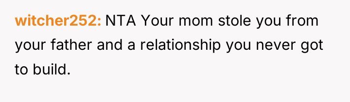 witcher252 NTA Your mom stole you from your father and...