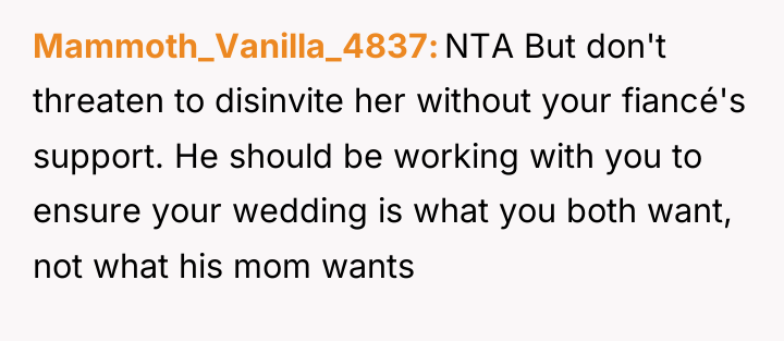 Mammoth_Vanilla_4837 NTA But don't threaten to disinvite her without your...