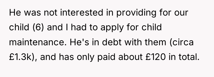He was not interested in providing for our child (6)...