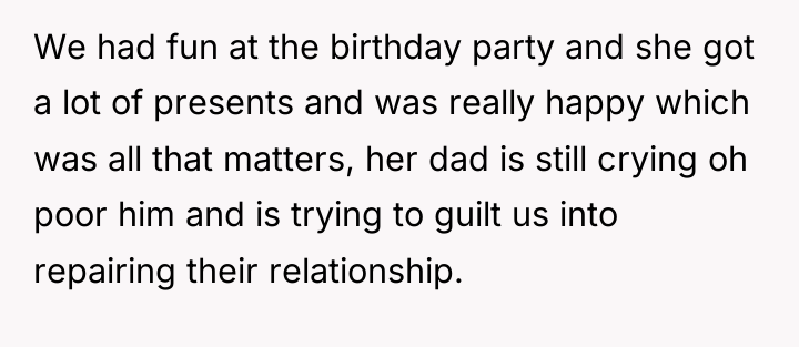 We had fun at the birthday party and she got...