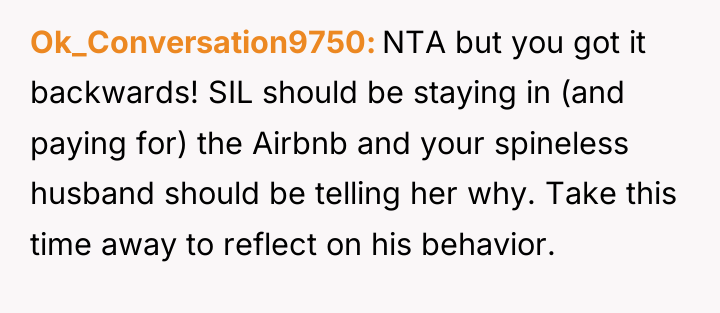 Ok_Conversation9750 NTA but you got it backwards! SIL should be...