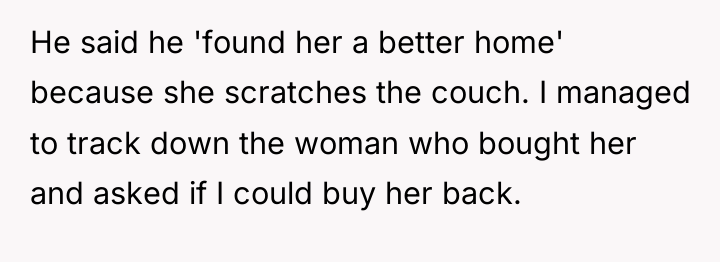 He said he 'found her a better home' because she...
