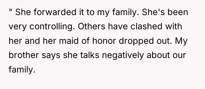 " She forwarded it to my family. She's been very...