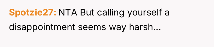 Spotzie27 NTA But calling yourself a disappointment seems way harsh...