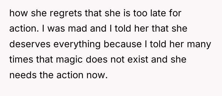 how she regrets that she is too late for action....