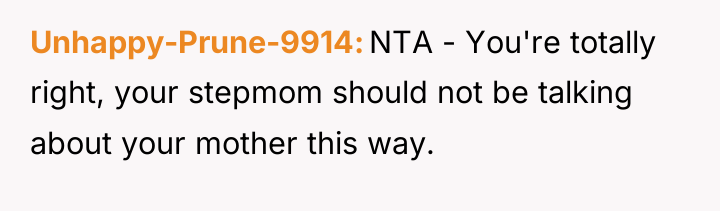 Unhappy-Prune-9914 NTA - You're totally right, your stepmom should not...