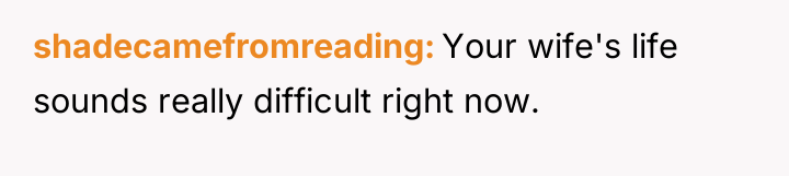 shadecamefromreading Your wife's life sounds really difficult right now.