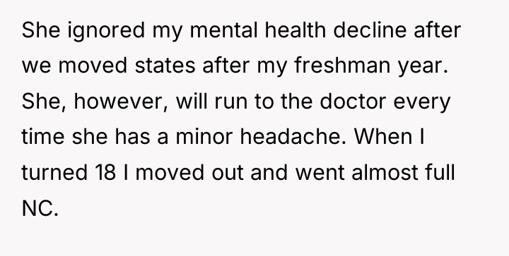 She ignored my mental health decline after we moved states...
