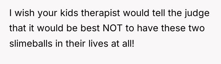 I wish your kids therapist would tell the judge that...