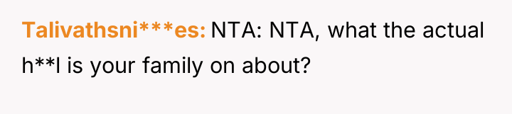 Talivathsni***es NTA: NTA, what the actual h**l is your family...
