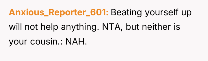 Anxious_Reporter_601 Beating yourself up will not help anything. NTA, but...
