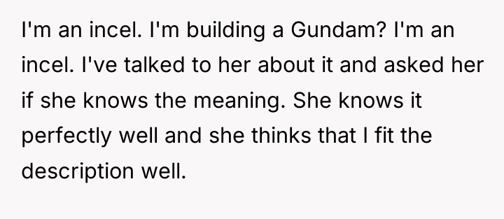 I'm an incel. I'm building a Gundam? I'm an incel....