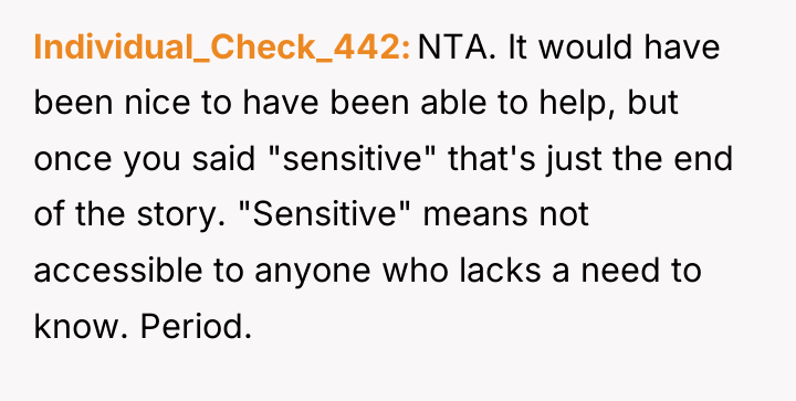 Individual_Check_442 NTA. It would have been nice to have been...