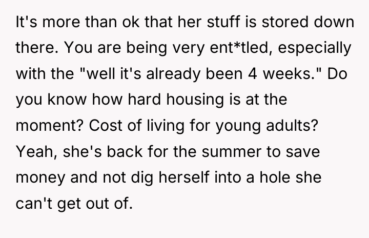 It's more than ok that her stuff is stored down...