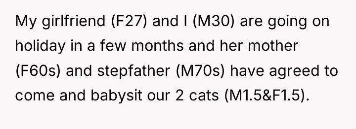 My girlfriend (F27) and I (M30) are going on holiday...