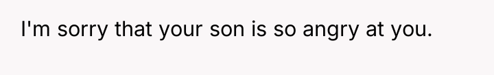 I'm sorry that your son is so angry at you.