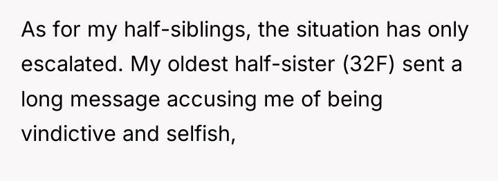 As for my half-siblings, the situation has only escalated. My...