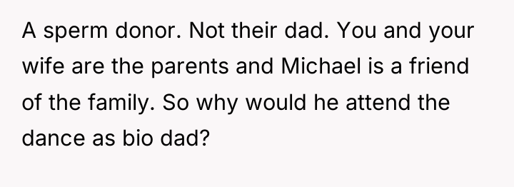 A sperm donor. Not their dad. You and your wife...