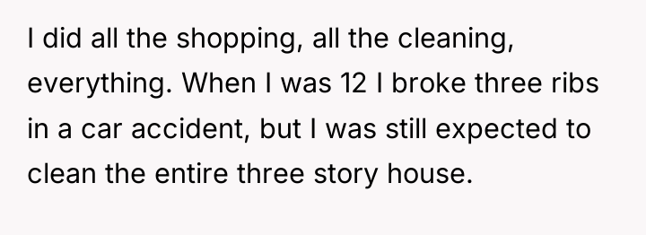 I did all the shopping, all the cleaning, everything. When...