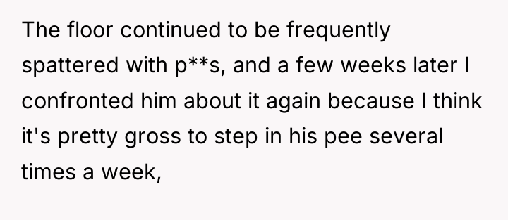 The floor continued to be frequently spattered with p**s, and...