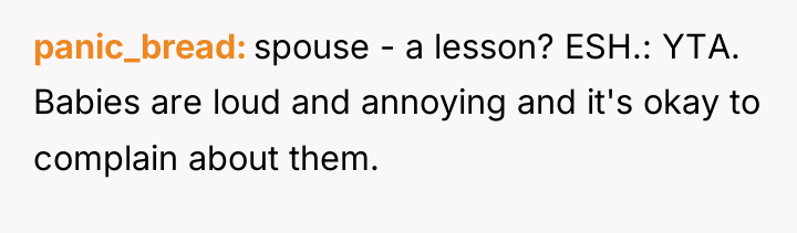 panic_bread spouse - a lesson? ESH.: YTA. Babies are loud...
