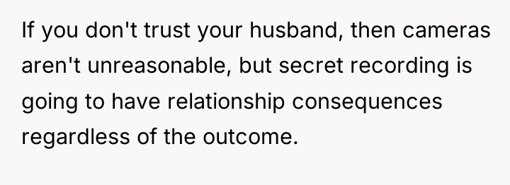 If you don't trust your husband, then cameras aren't unreasonable,...