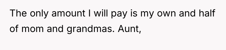 The only amount I will pay is my own and...