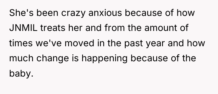 She's been crazy anxious because of how JNMIL treats her...